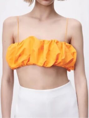 Zara Bright Orange Ruffled Cropped Cami
